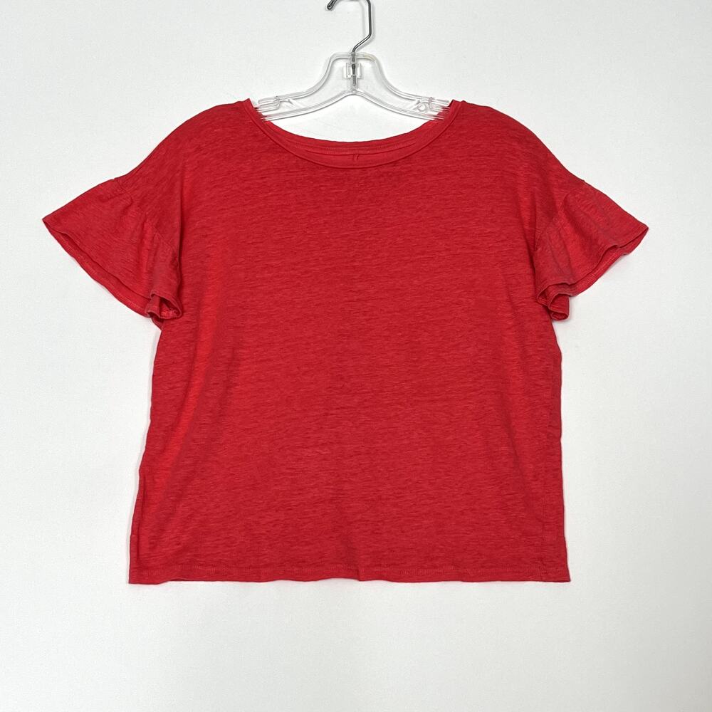 Ann Taylor LOFT Linen Ruffle Sleeve Cropped Tee Pink Womens Small - Picture 2 of 10